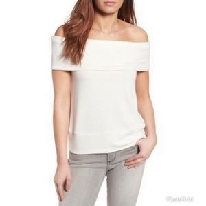 Cupcakes & Cashmere white off-the-shoulder top